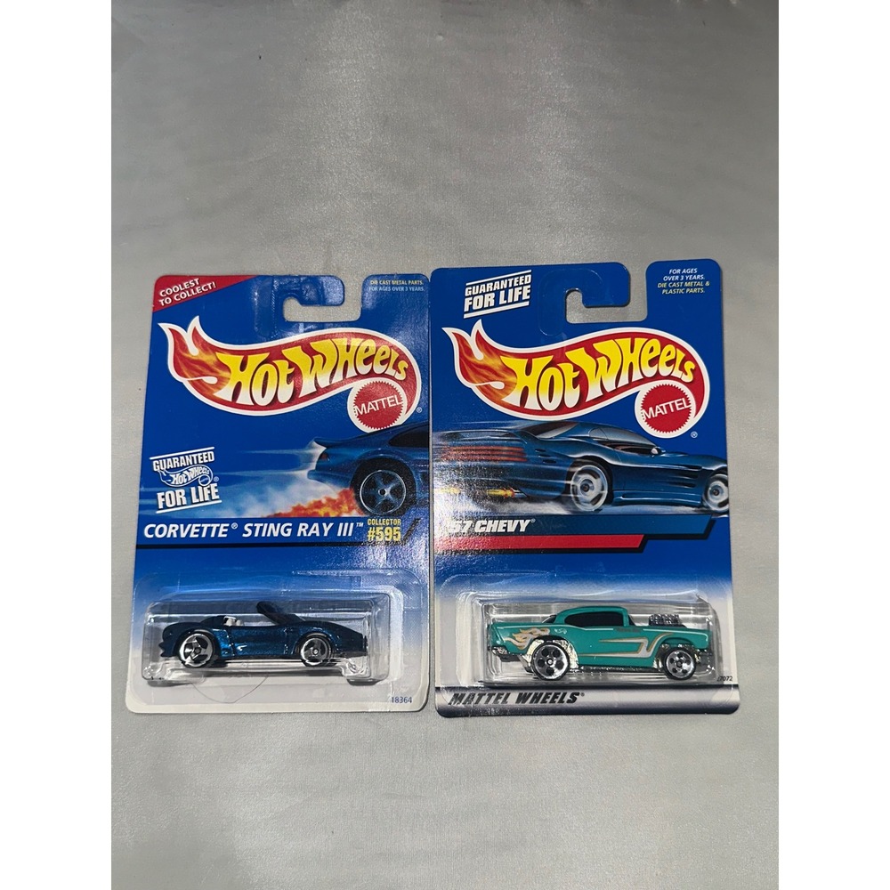 Hot Wheels Corvette Sting Ray III #595 & 57 Chevy Teal Flame Diecast Set Mattel